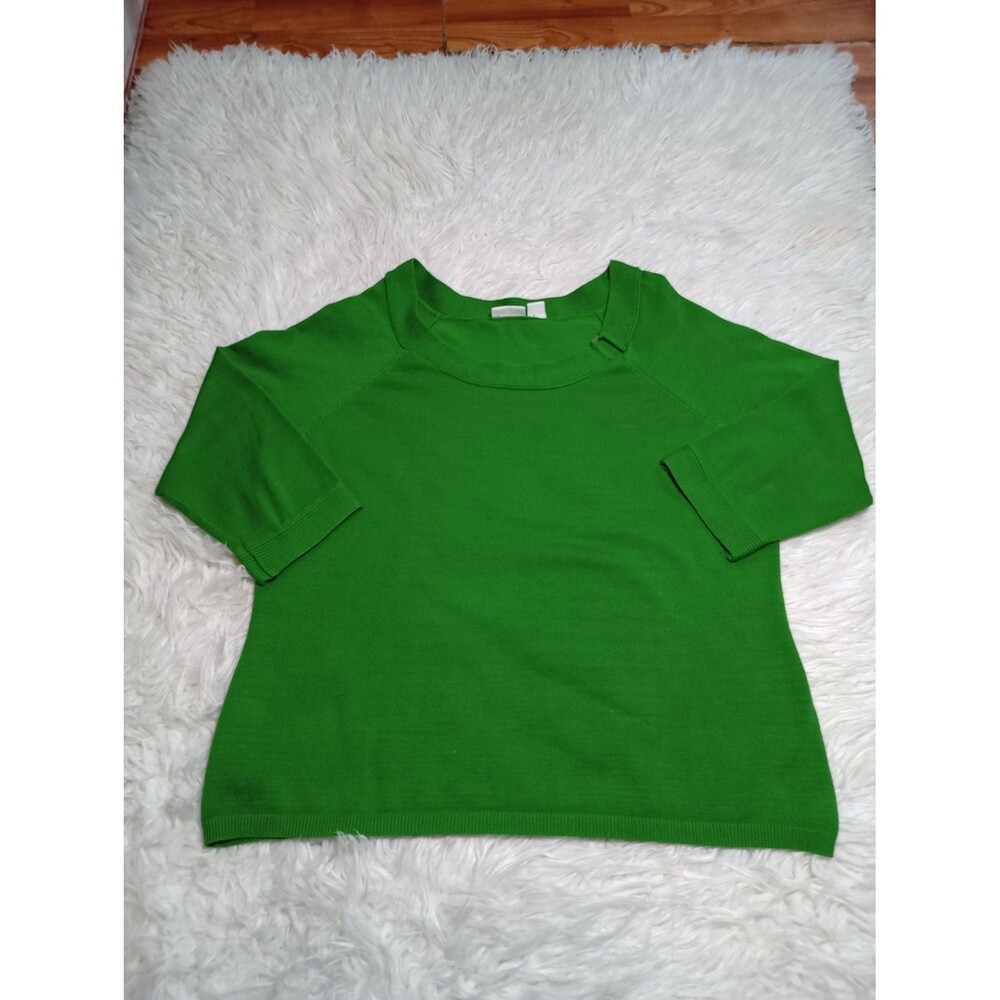 Cato Womens Kelly Green Fine Knit Sweater 3/4 Sleeve Metal Ring Neck Top Size L
